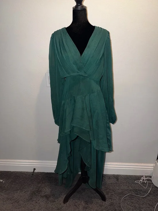 Showpo Green High-Low Wrap V-Neck Dress - Picture 2 of 8